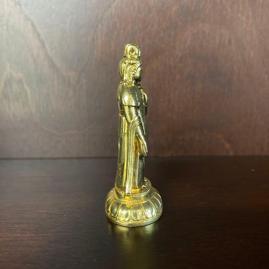 GOLD仕上げ純銀製シルバー洗観音仏像本物ミニチュアフィギュア