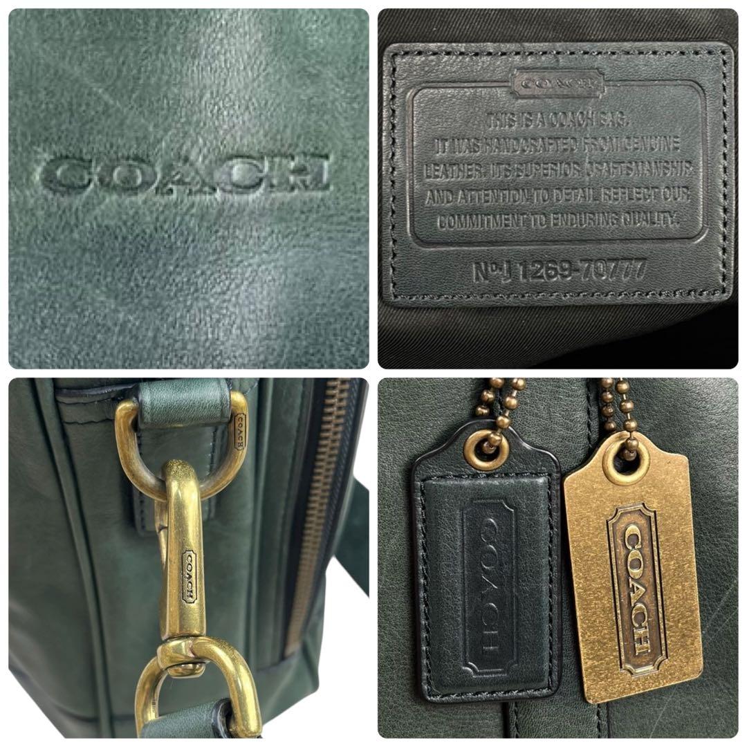 希少カラー コーチ ビジネスバッグ 2way A4収納可 レザー グリーン