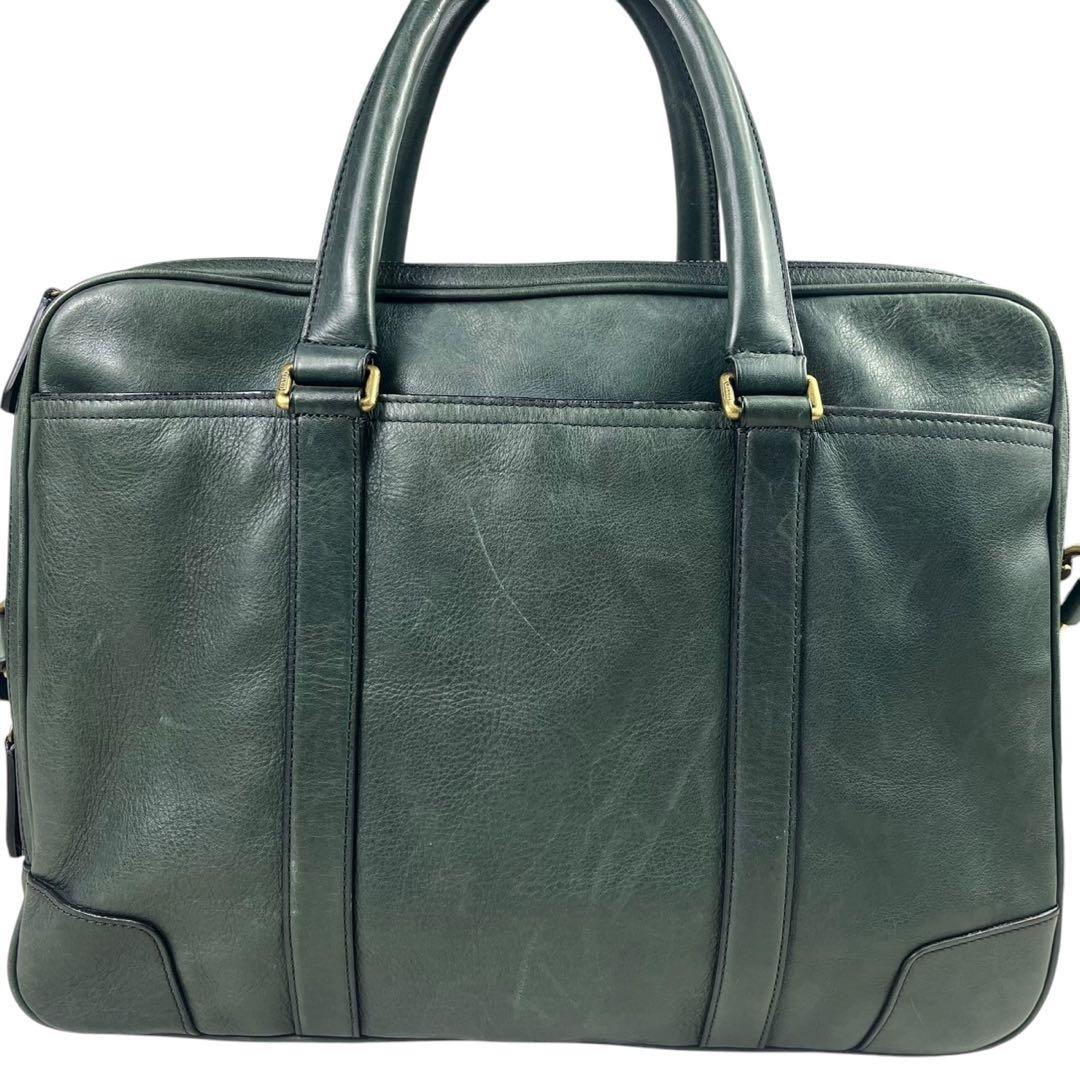 希少カラー コーチ ビジネスバッグ 2way A4収納可 レザー グリーン