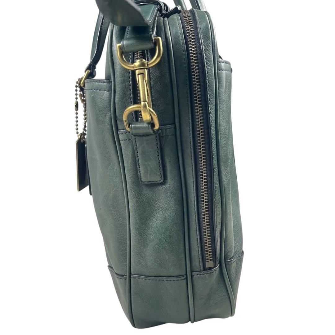 希少カラー コーチ ビジネスバッグ 2way A4収納可 レザー グリーン