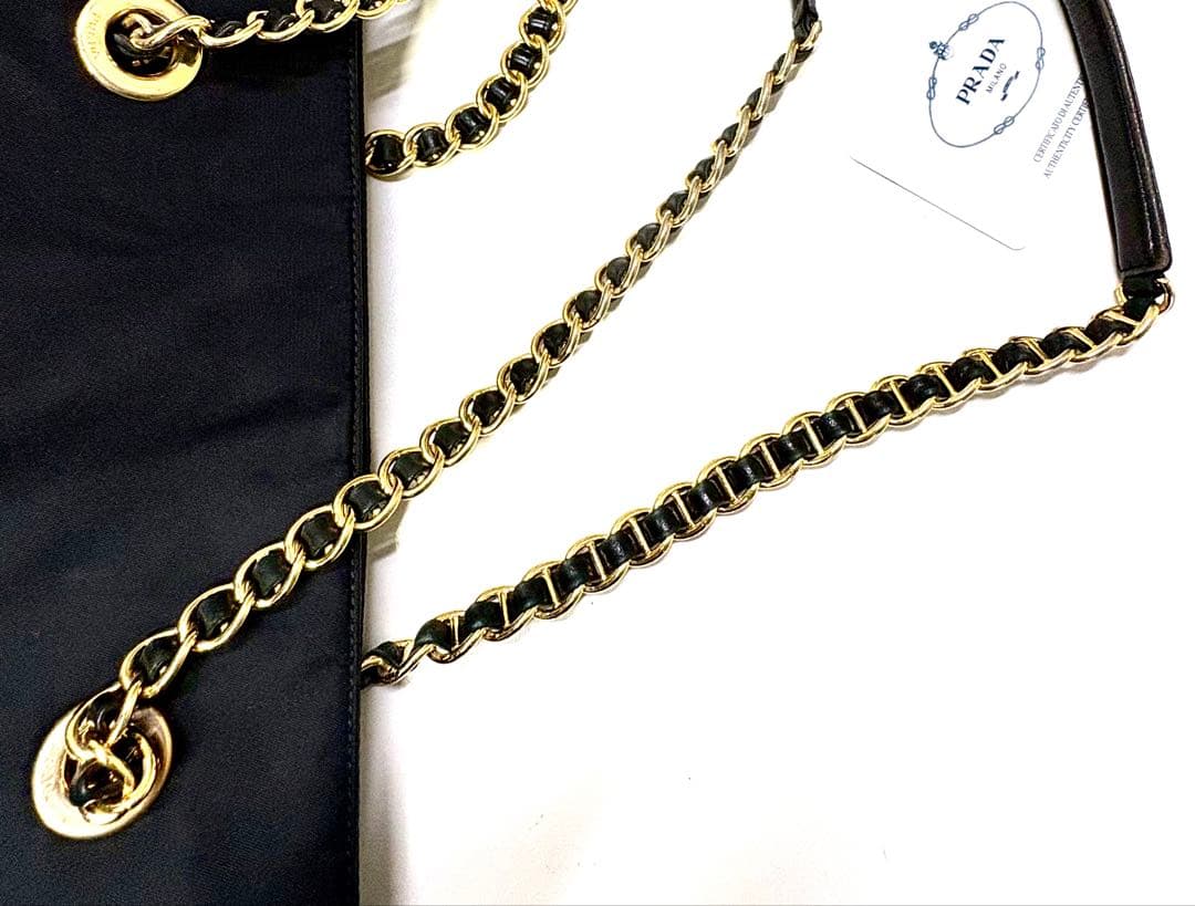 【美品】PRADAチェーン ショルダー トート バッグ ギャランティカード付