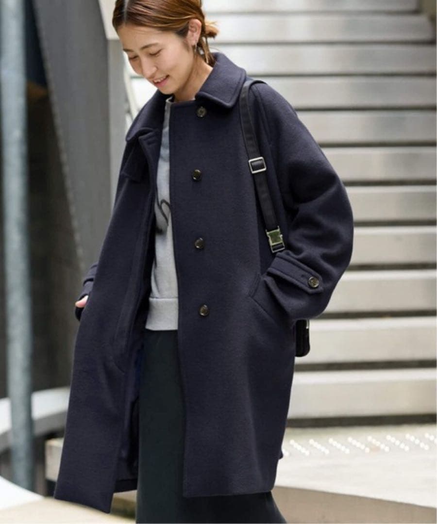 フレームワーク　ラムウールMIXシャルムバルカラーコート 紺38