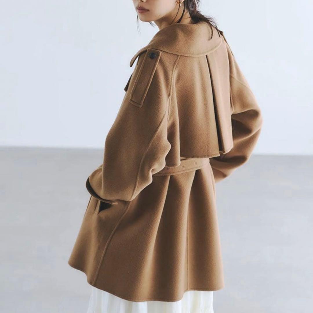 anuans アニュアンス　リバーウールミドルトレンチコート　キャメル