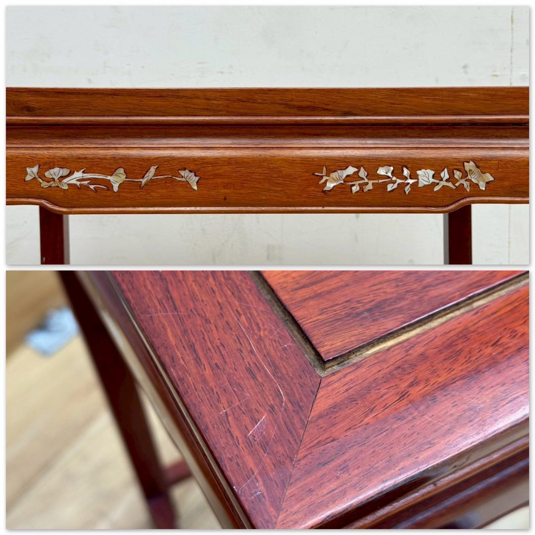T1514☆美品☆花梨　螺鈿細工　ネストテーブル　入れ子式テーブル　無垢材