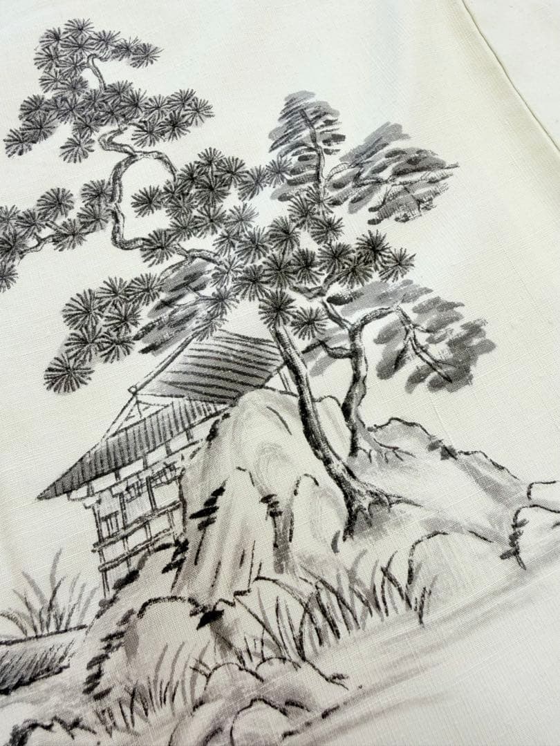 高級 訪問着 生紬 大和紬 ホワイト 水墨画 家屋 フォーマル