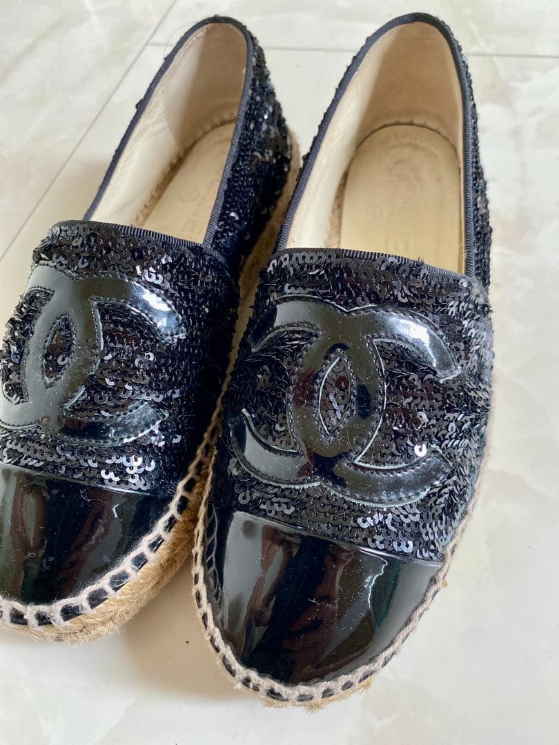 美品 CHANEL エスパドリーユ スリッポン スニーカー 黒 35 シャネル