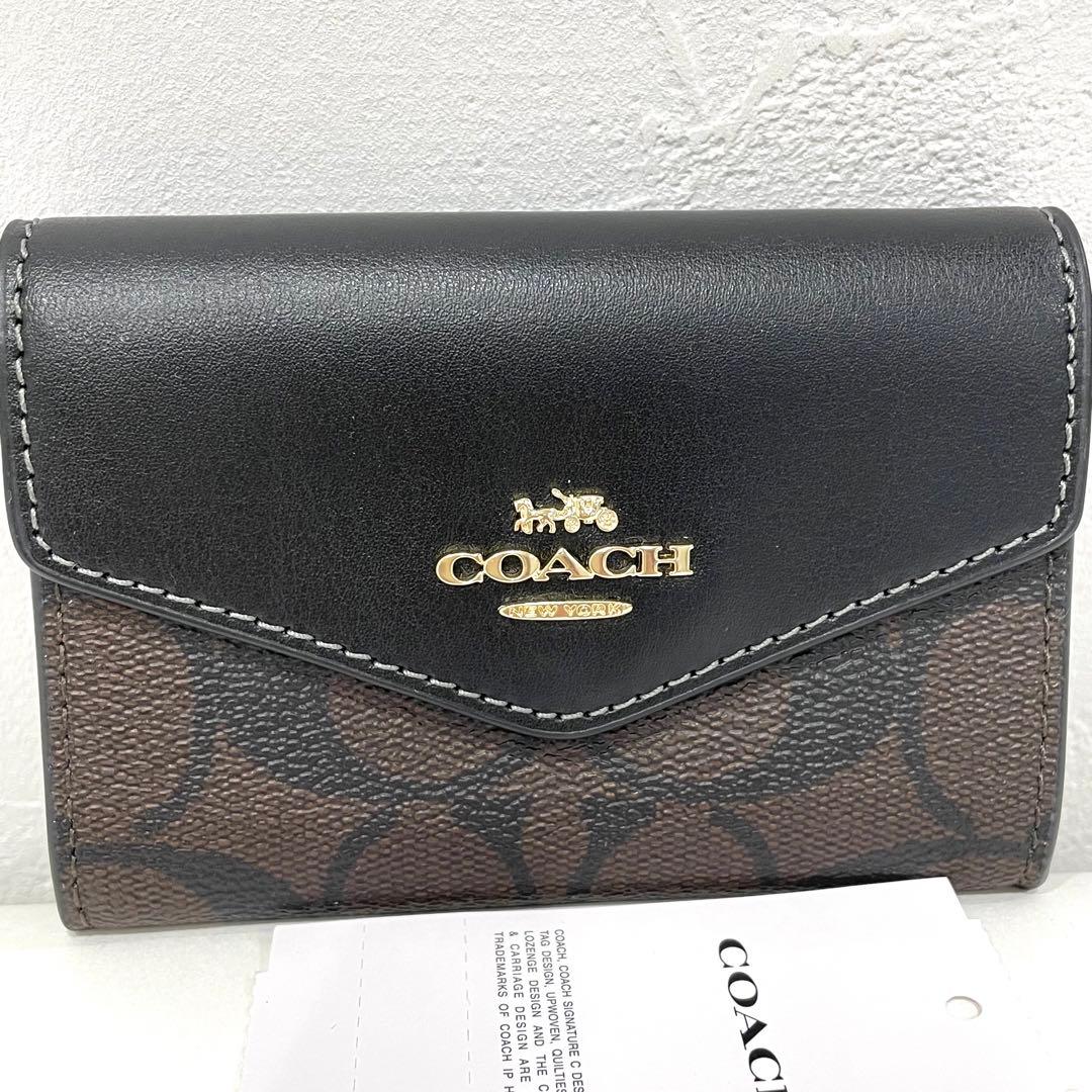 COACH 名刺入れ ブラック/ブラウン シグネチャー カードケース コーチ