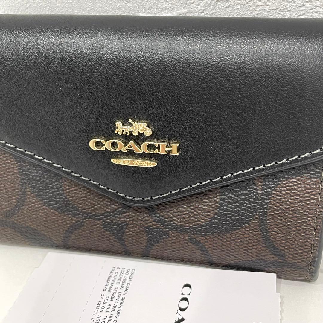 COACH 名刺入れ ブラック/ブラウン シグネチャー カードケース コーチ