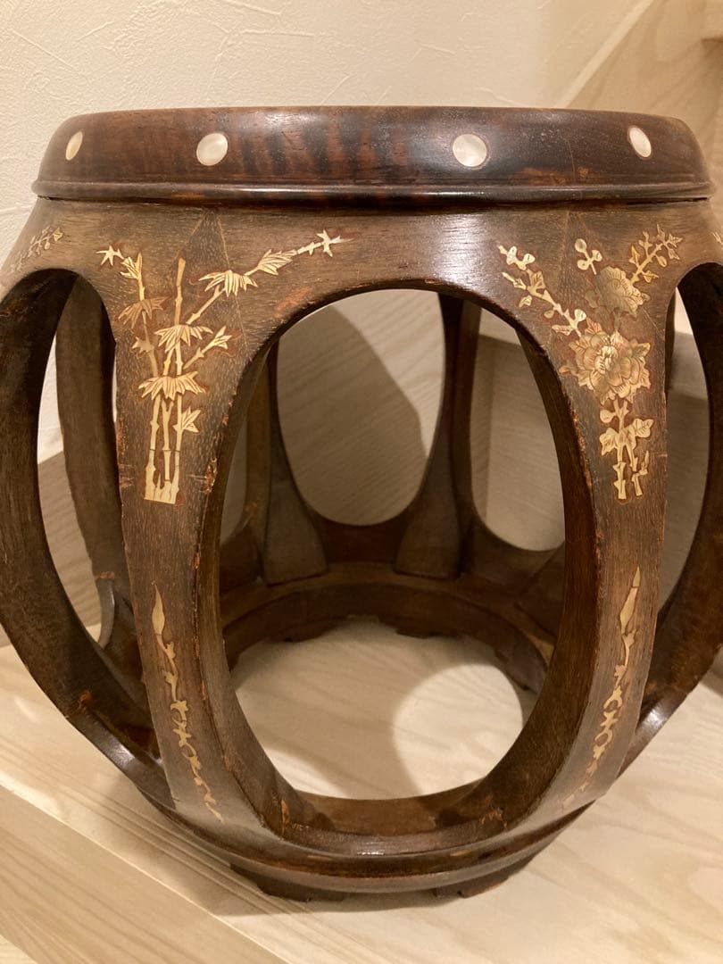 螺鈿象嵌花台　スツール　置台 中国美術　螺鈿細工 丸椅子 腰掛け