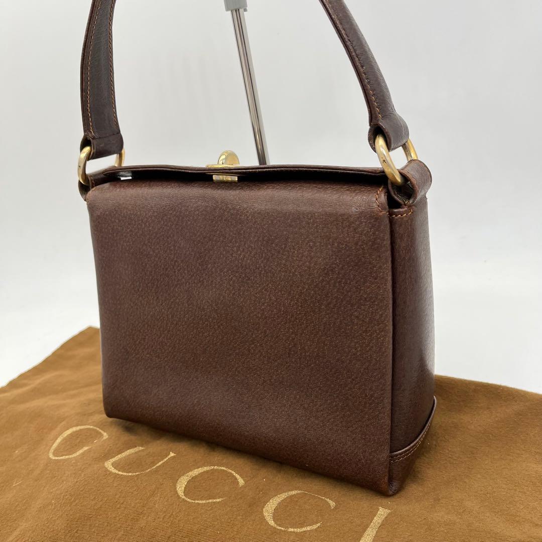 GUCCI ワンショルダーバッグ 肩掛け ターンロック ゴールド金具 レザー 茶