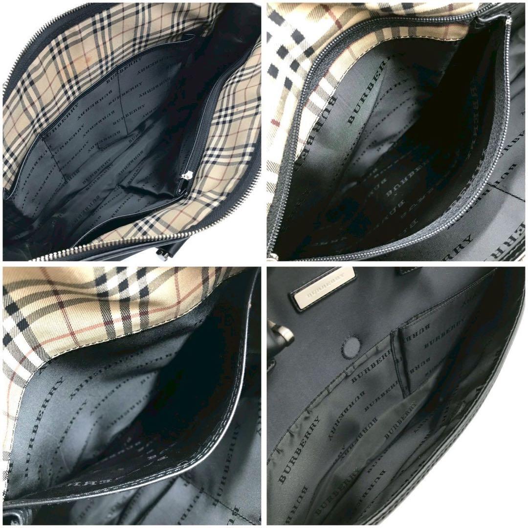 美品/定価10万✨バーバリー ビジネスバッグ ノバチェック レザー ブラック