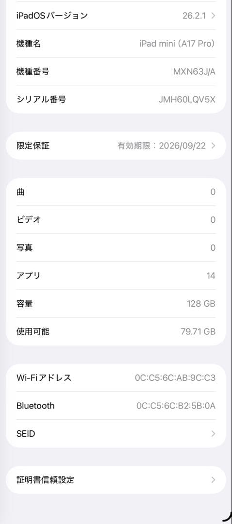 【美品】iPad mini 第7世代（A17 Pro）128GB
