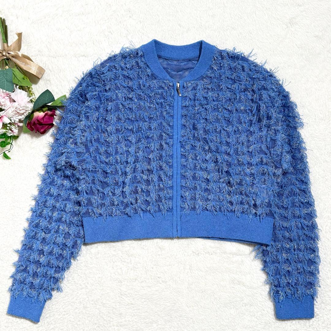 グレースコンチネンタル　フリンジニットzipカーディガン　ブルー　2025年