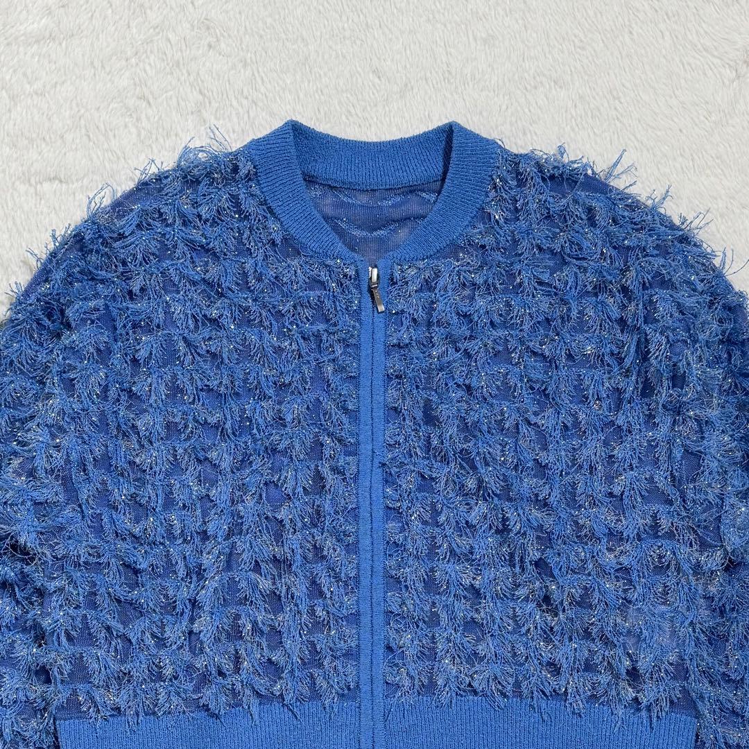 グレースコンチネンタル　フリンジニットzipカーディガン　ブルー　2025年