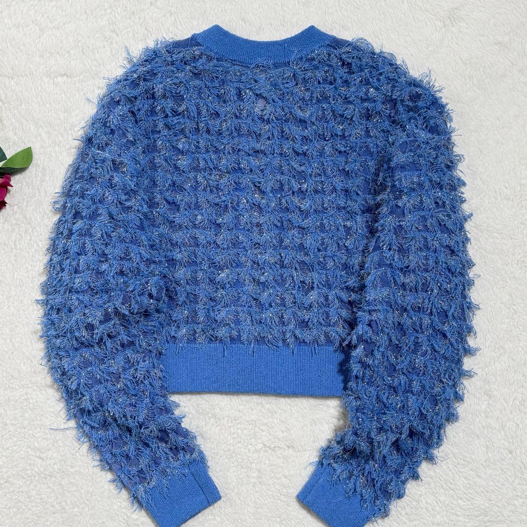 グレースコンチネンタル　フリンジニットzipカーディガン　ブルー　2025年