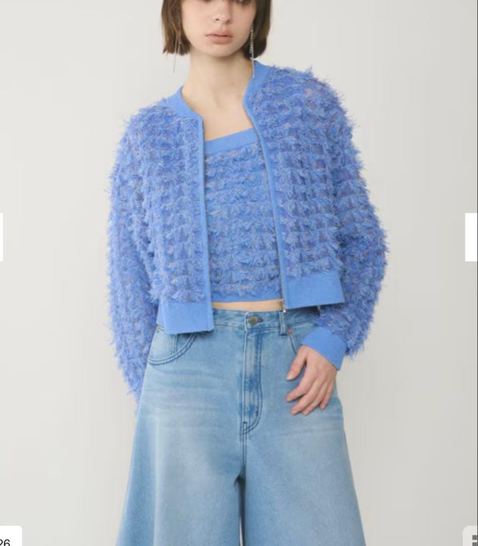 グレースコンチネンタル　フリンジニットzipカーディガン　ブルー　2025年