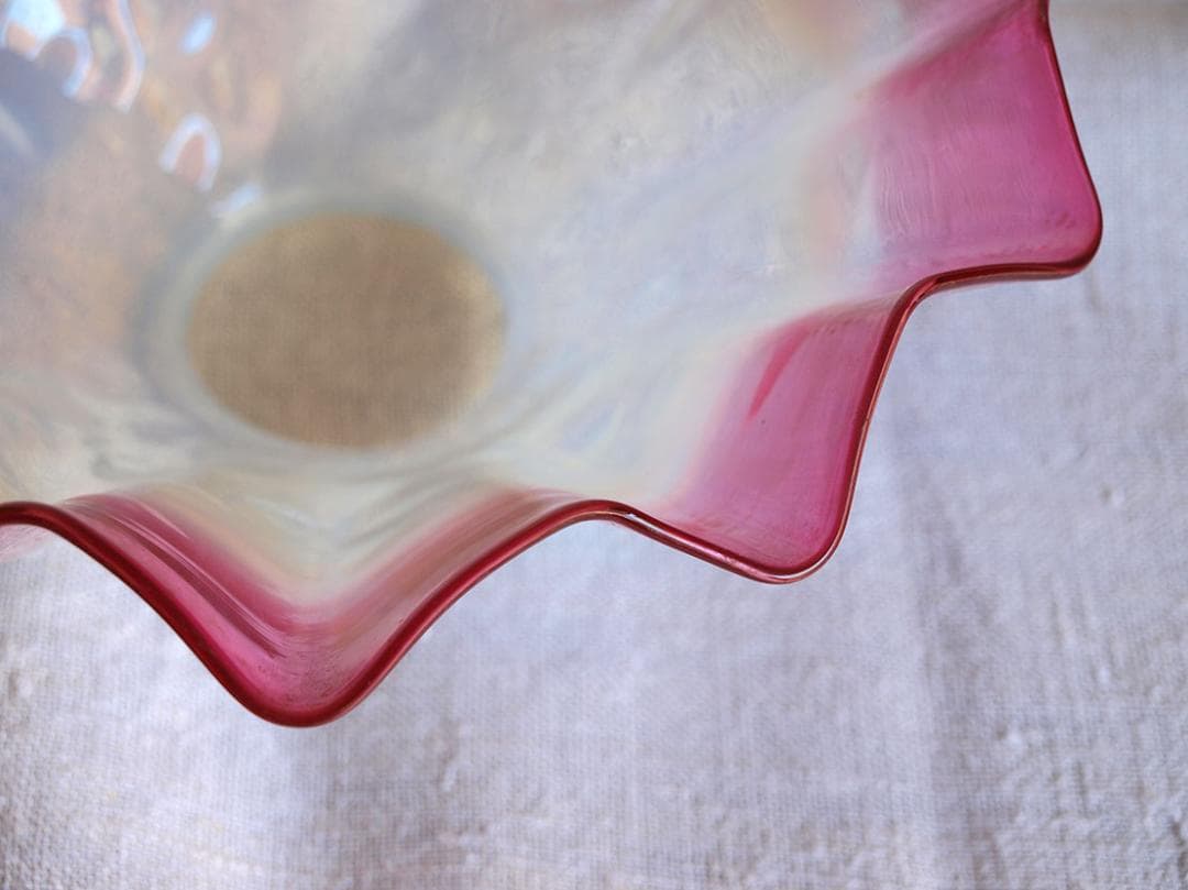 ピンク色オパールガラス フリルガラス ランプシェード電笠オパールセント/K086