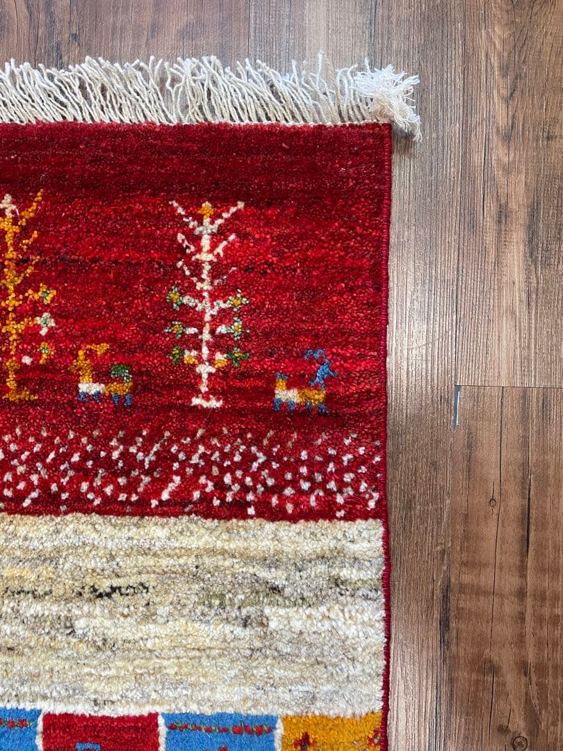 百ちゃん様用　新品　ペルシャ絨毯　手織り　ギャッベ　茜色　山羊　150×50cm