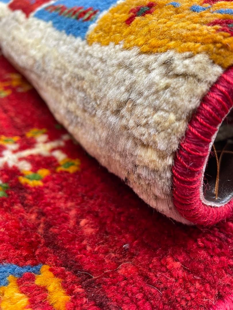 百ちゃん様用　新品　ペルシャ絨毯　手織り　ギャッベ　茜色　山羊　150×50cm