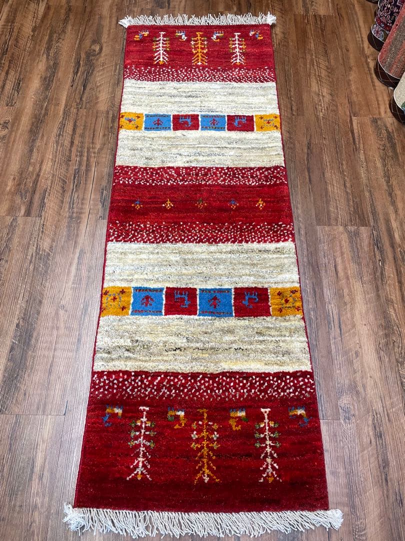 百ちゃん様用　新品　ペルシャ絨毯　手織り　ギャッベ　茜色　山羊　150×50cm