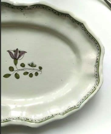 18世紀　ムスティエ 　花リム　オーバル皿　　フランス　アンティーク