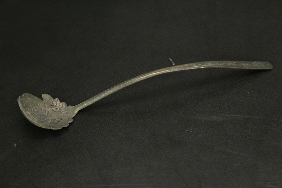 青花 葉形 三足 筆洗 匙付(A887)