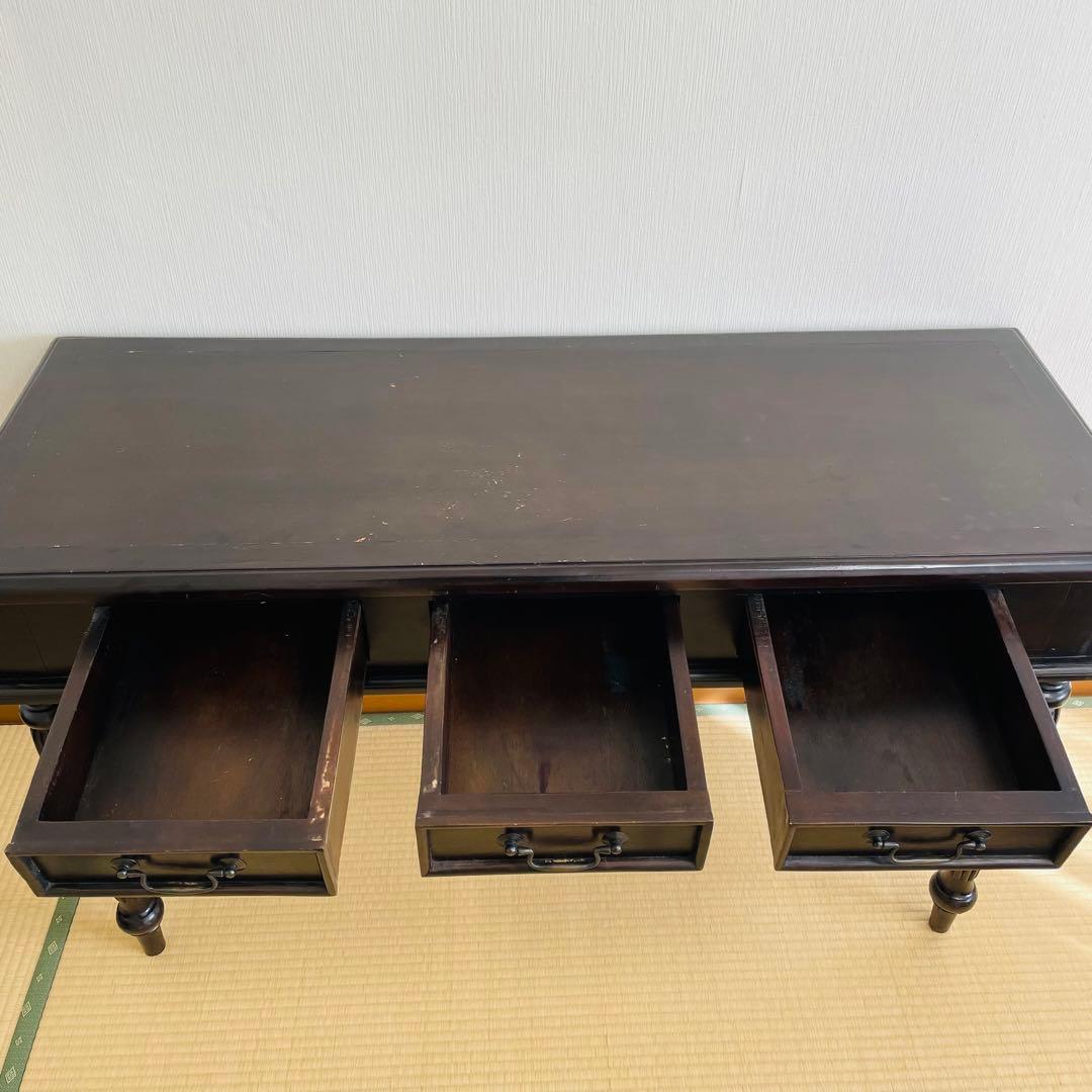 アンティーク調 木製デスク 幅128cm 引き出し3杯