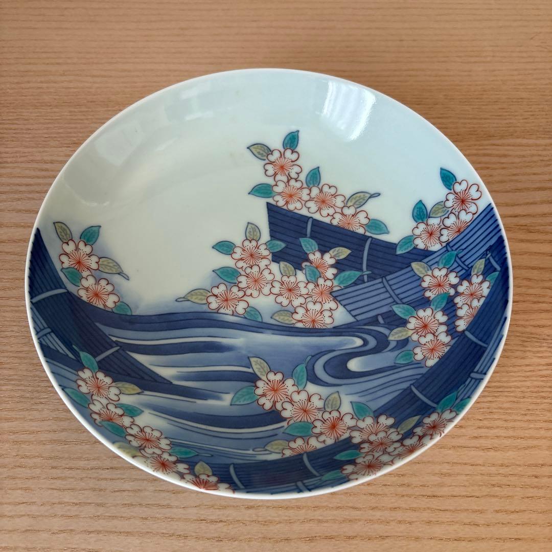 色鍋島 花筏文七寸皿　公法作　桐箱入