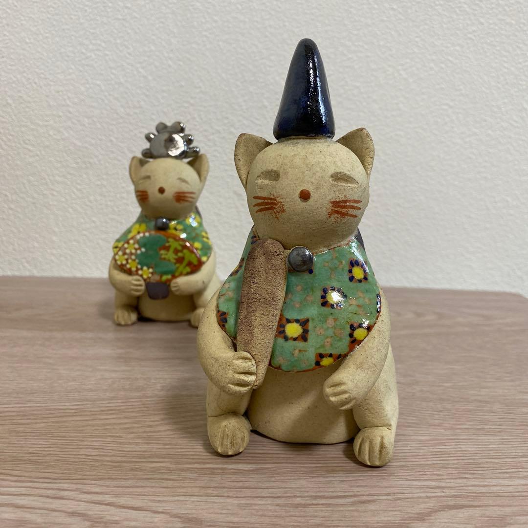 一点物　希少　益子焼　加藤麻里作　陶器雛人形 猫の嫁入り