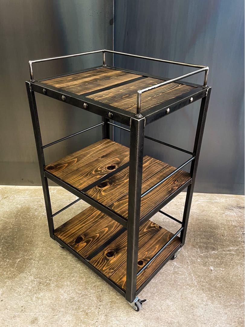 アイアンキッチンワゴン［リベット］カート　キャスター付　アイアン家具