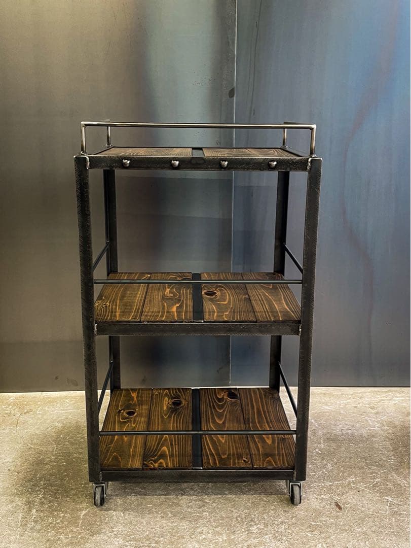 アイアンキッチンワゴン［リベット］カート　キャスター付　アイアン家具