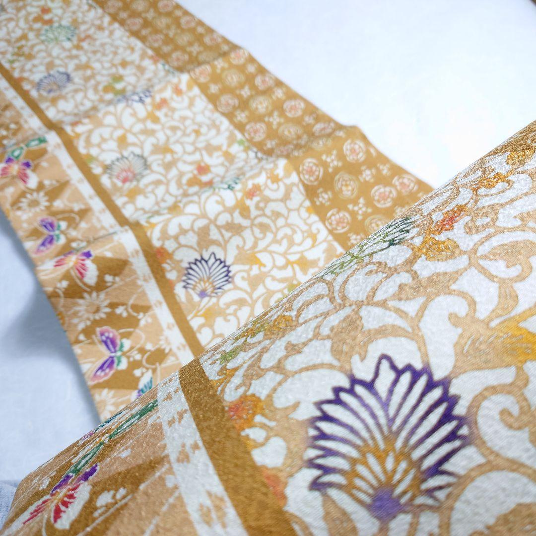 正絹 袋帯 全通柄 江戸紅型 びんがたそめ 洋唐草 逸品 美品