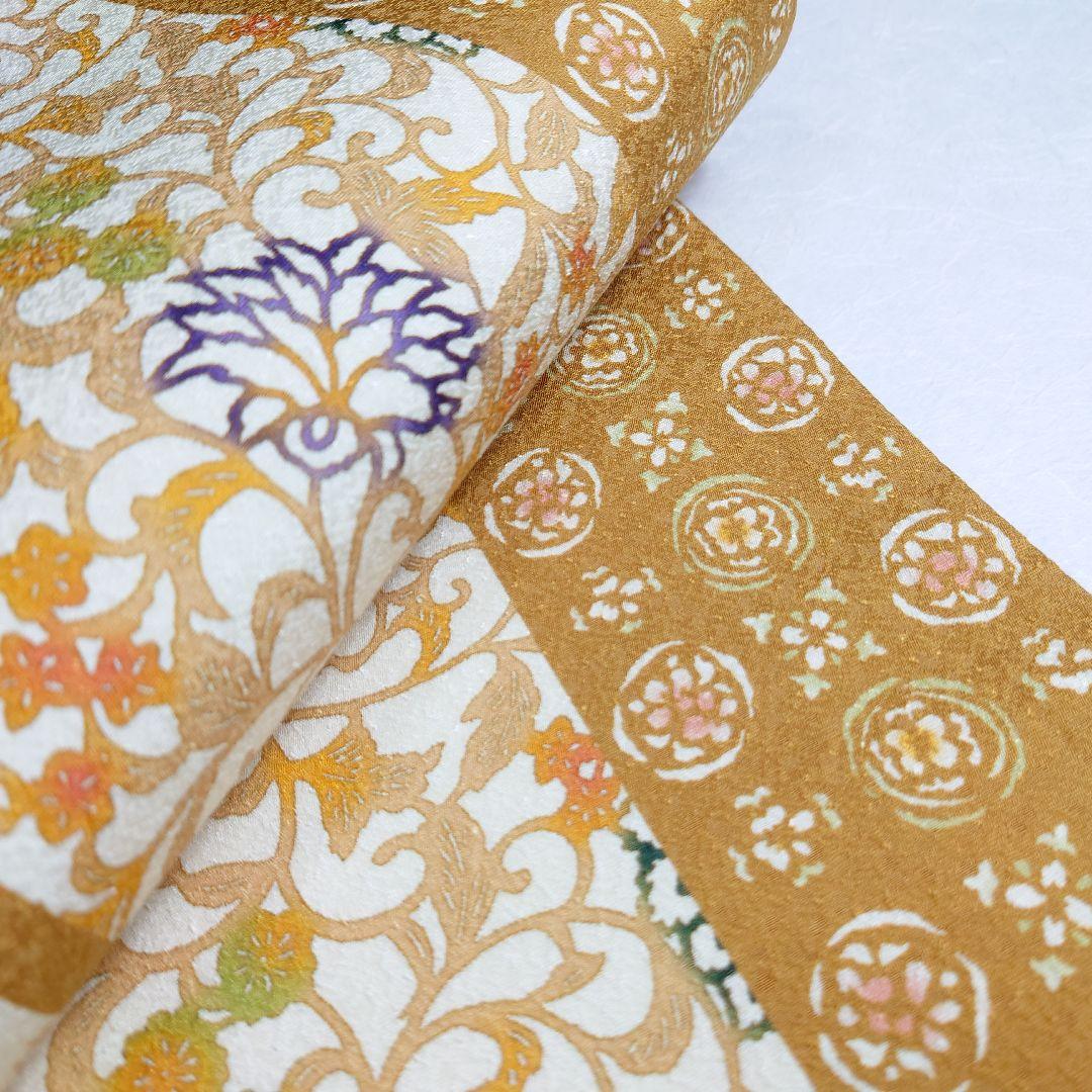 正絹 袋帯 全通柄 江戸紅型 びんがたそめ 洋唐草 逸品 美品