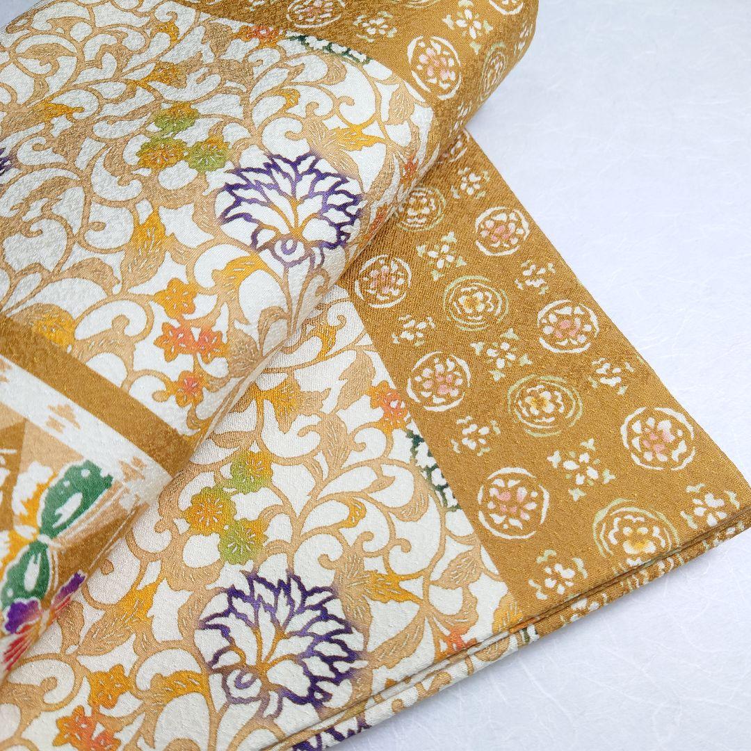 正絹 袋帯 全通柄 江戸紅型 びんがたそめ 洋唐草 逸品 美品