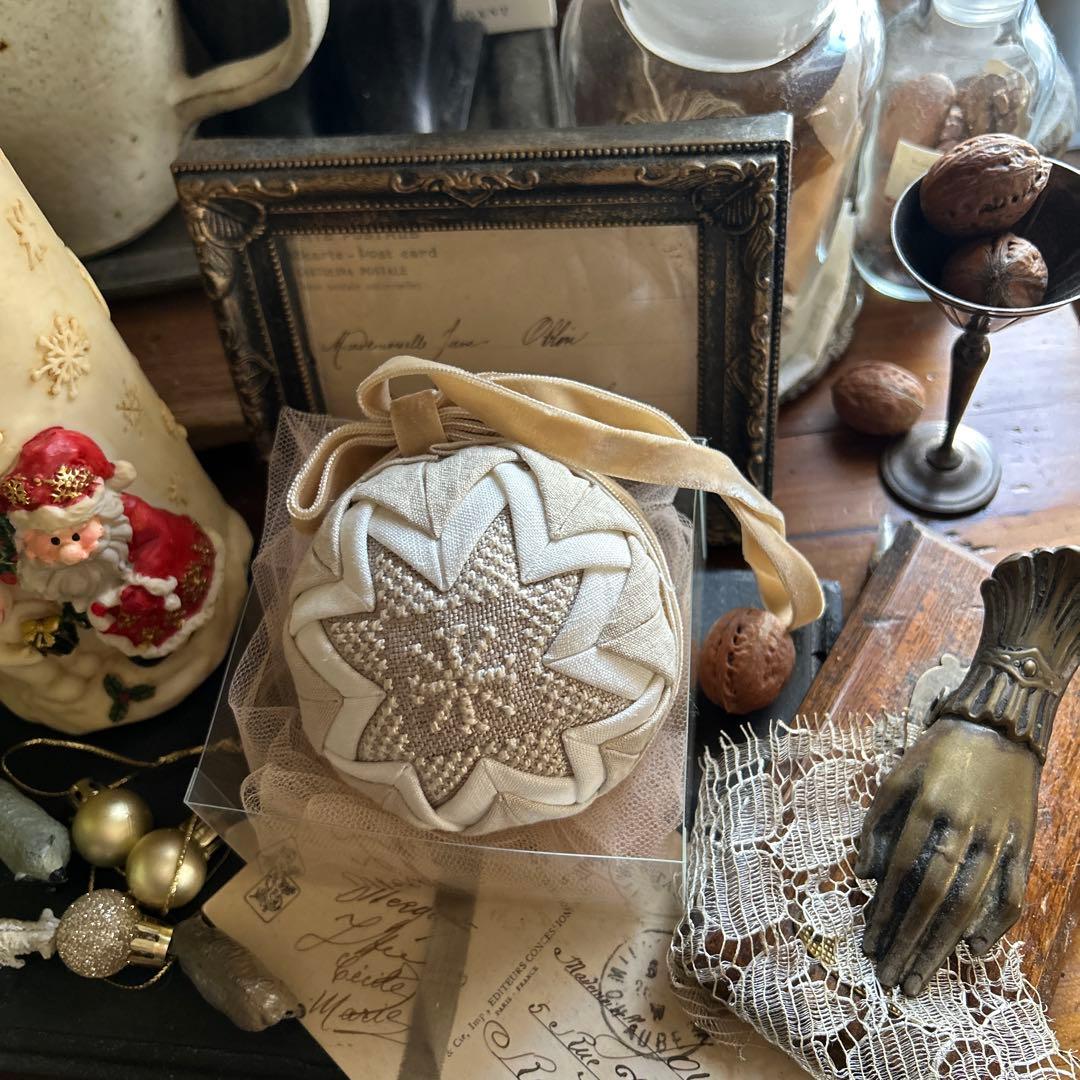 poritorie 雪 結晶 刺繍 オーナメント ベロアリボン アンティーク