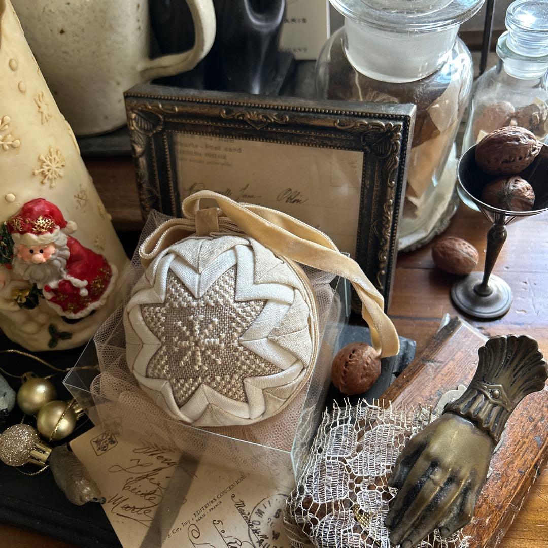 poritorie 雪 結晶 刺繍 オーナメント ベロアリボン アンティーク