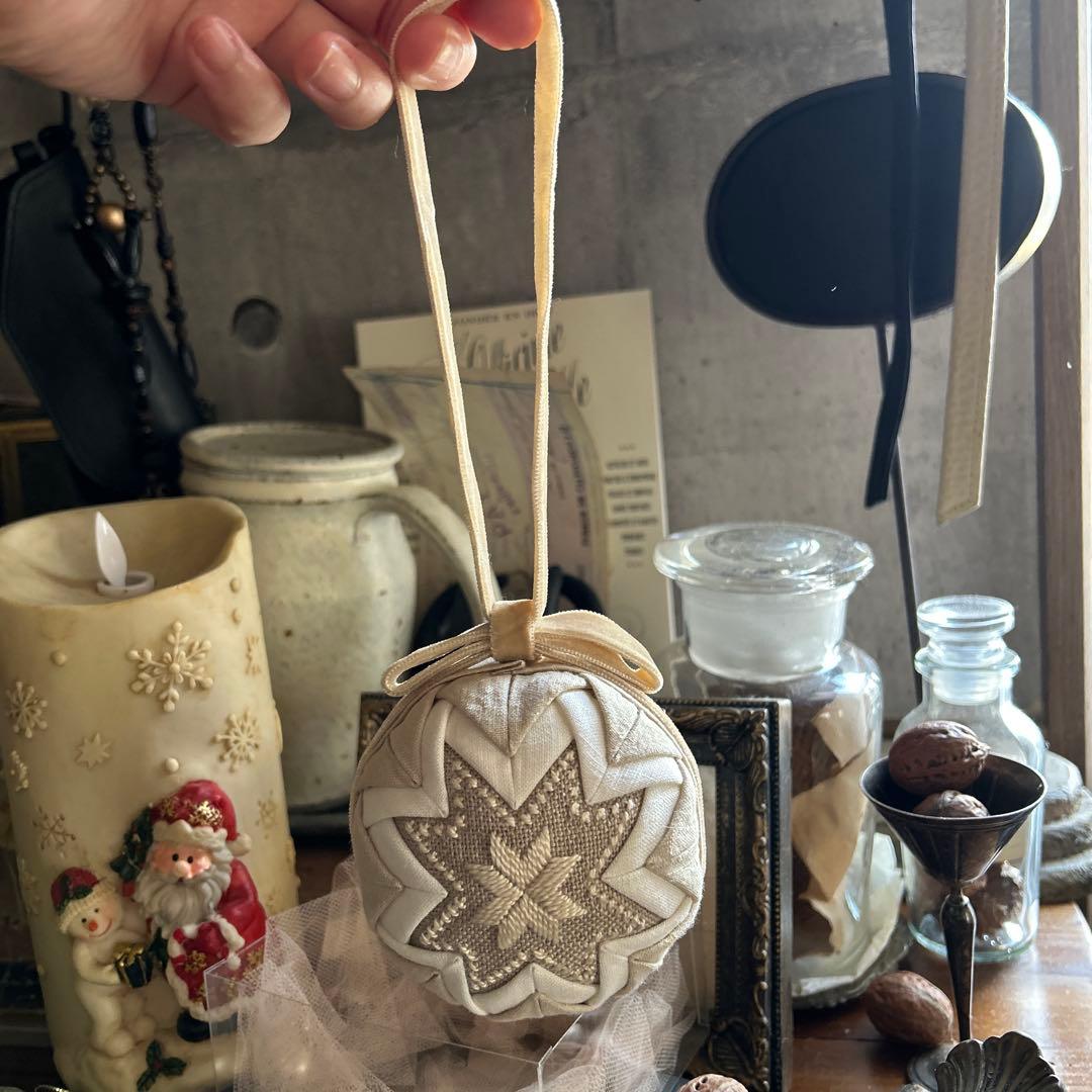 poritorie 雪 結晶 刺繍 オーナメント ベロアリボン アンティーク