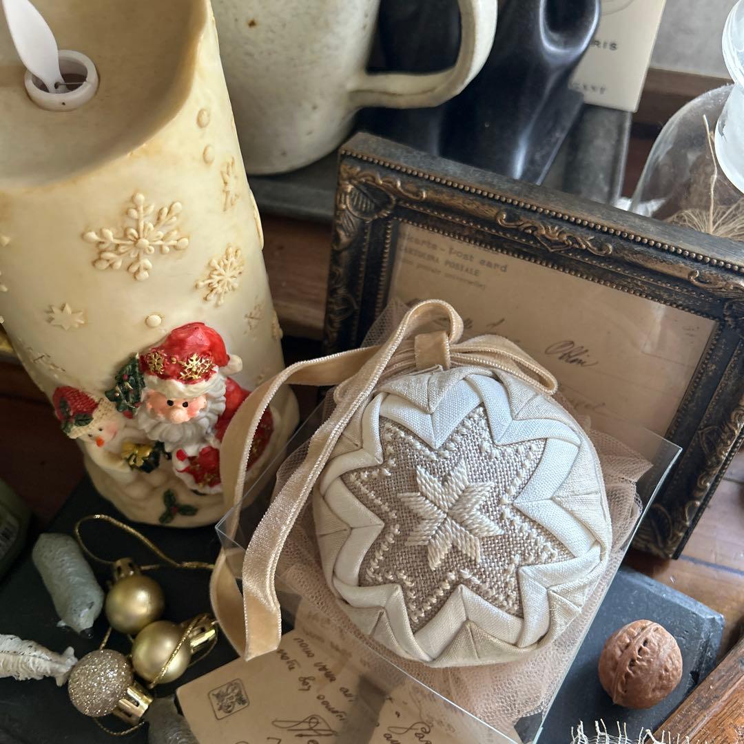 poritorie 雪 結晶 刺繍 オーナメント ベロアリボン アンティーク