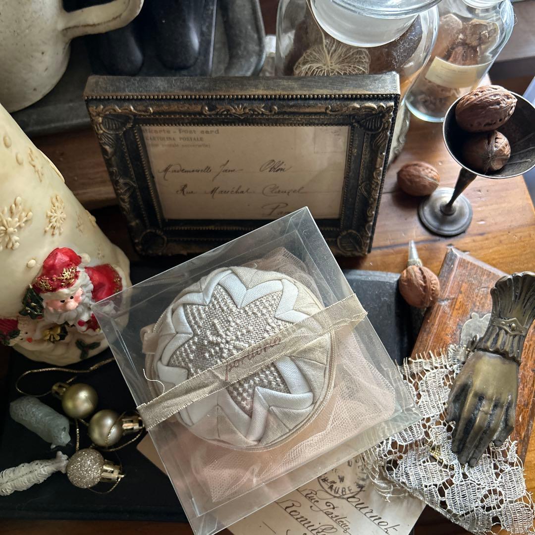 poritorie 雪 結晶 刺繍 オーナメント ベロアリボン アンティーク