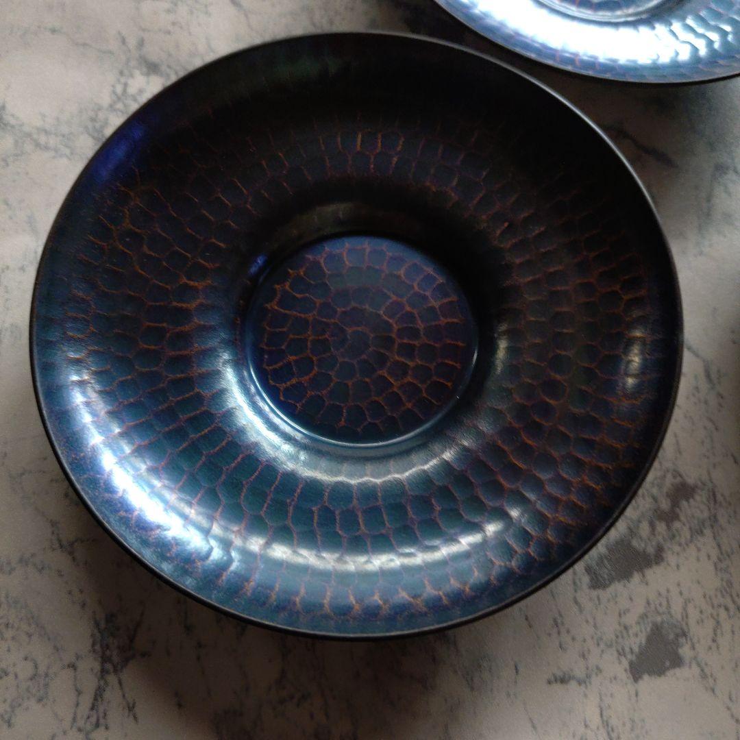 【玉川堂】鎚起銅器 無形文化財 紫金色鎚肌銅製托子 美術品 共箱付 未使用品