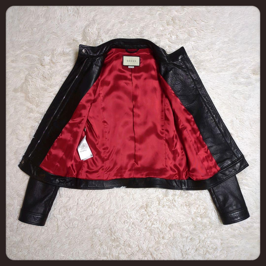 【入手困難・美品】グッチ☆レザージャケット ラムレザー LL ブラック×レッド
