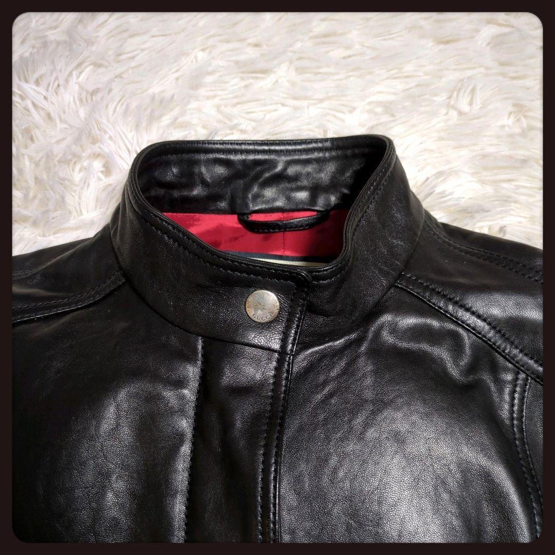 【入手困難・美品】グッチ☆レザージャケット ラムレザー LL ブラック×レッド