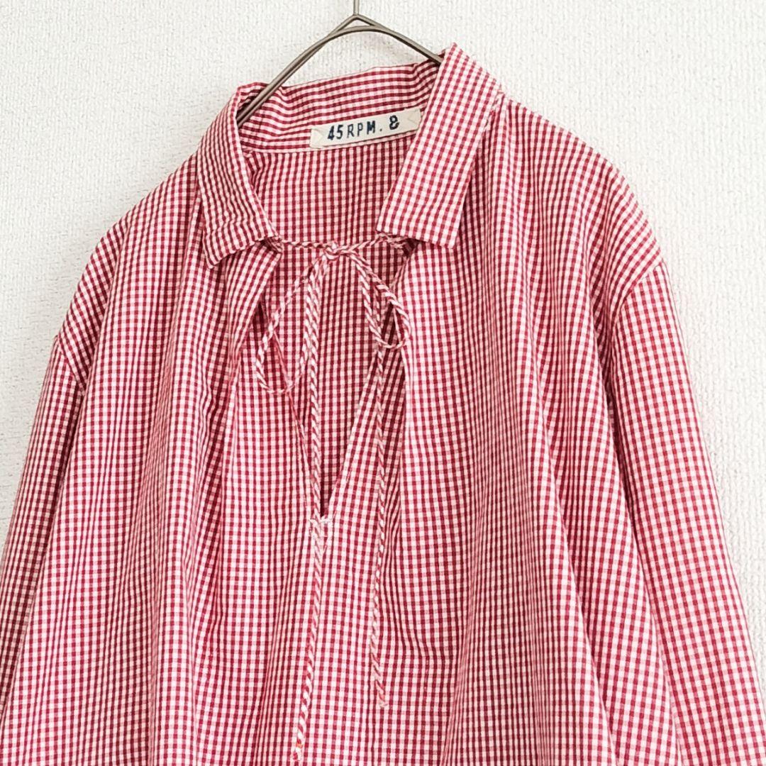 美品 45rpm ギンガムチェック タックスキッパーブラウス コットン 3 赤