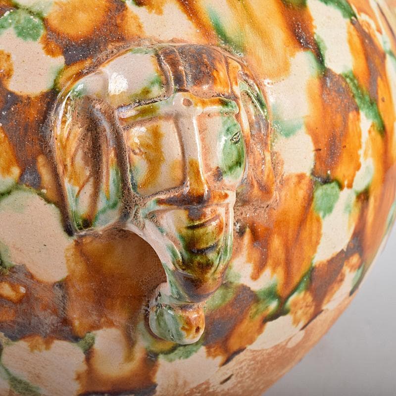 中国　唐三彩　獅子摘　双耳壷　C　R8549B