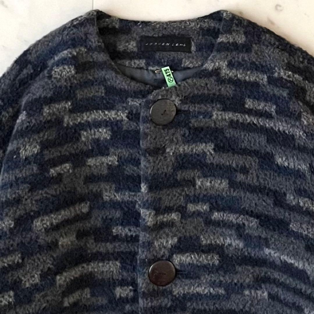 美品＊ヨーガンレール アルパカ混ウールハーフコート M 総柄 ノーカラー 長袖