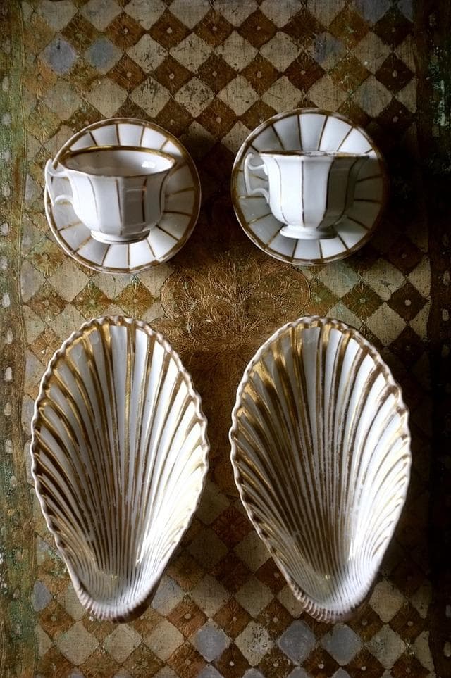 19世紀 金の貝と大きなラヴィエa パリ窯 プレート シェル アンティーク