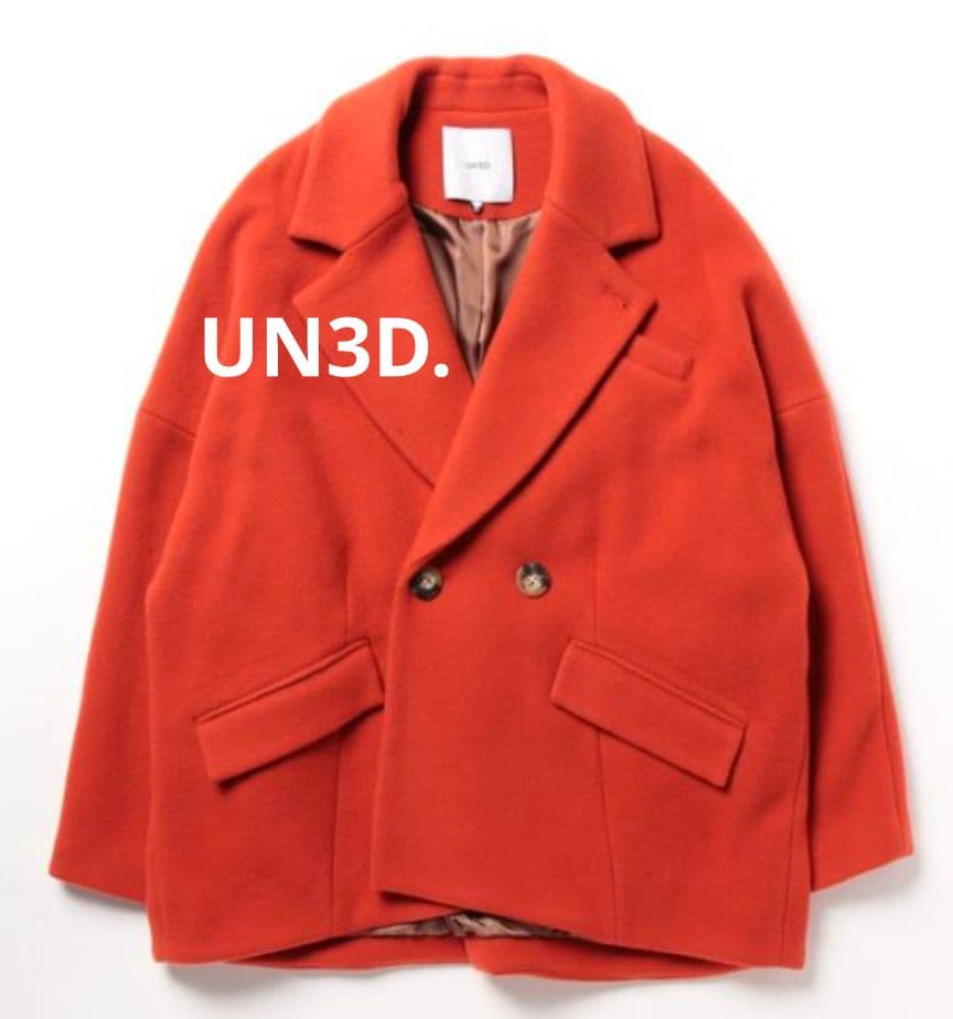 UN3D. ドルマンミドルウールコート ミドル丈 36 コクーン 朱赤 毛100
