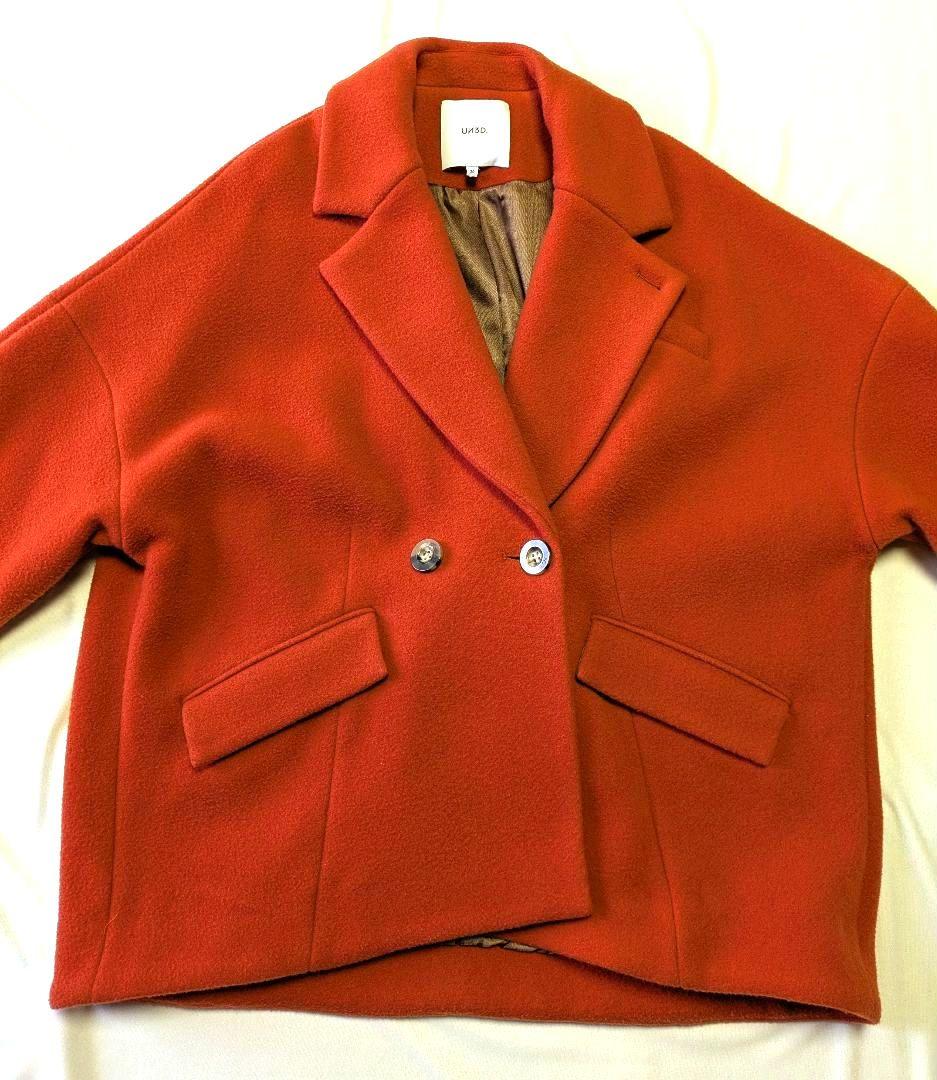UN3D. ドルマンミドルウールコート ミドル丈 36 コクーン 朱赤 毛100