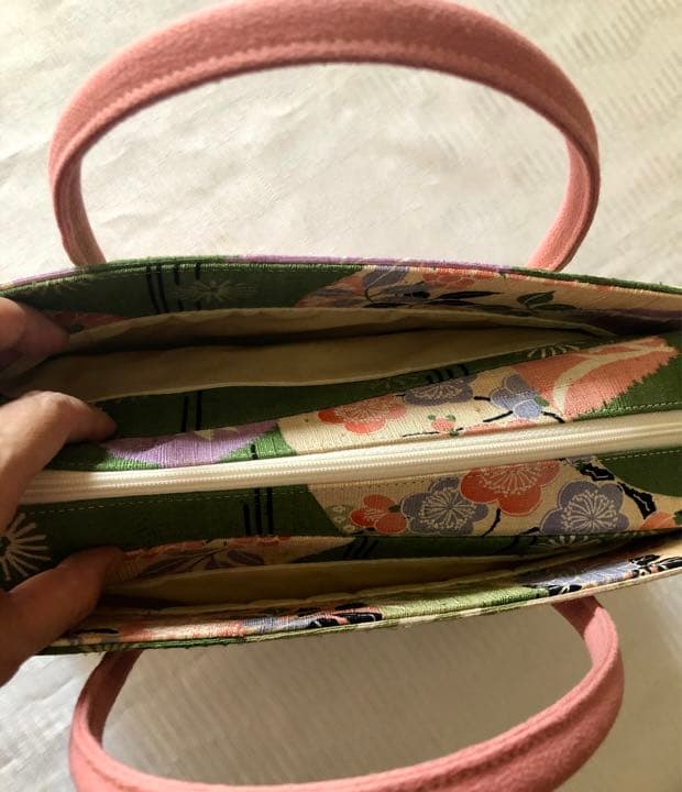 菊と梅柄の利休バッグ