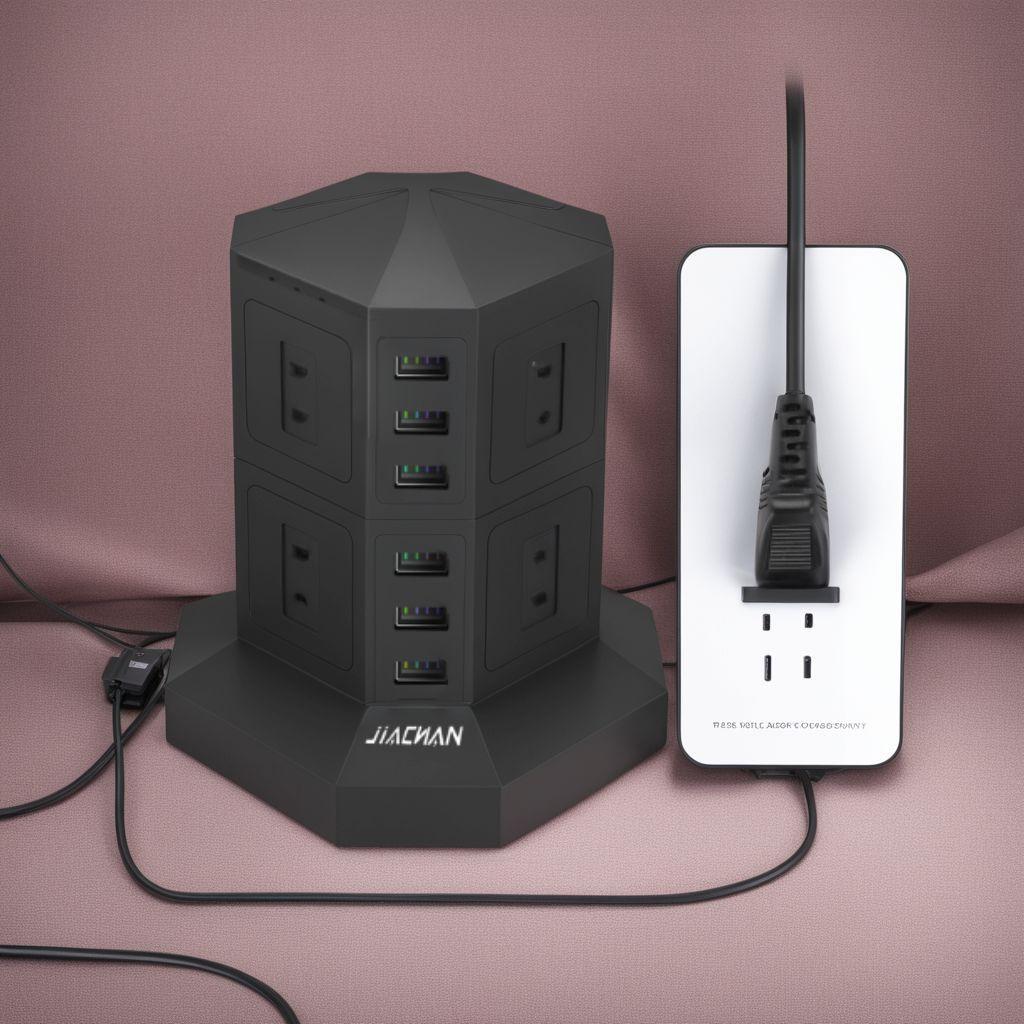 6USB 8コンセント 急速充電 雷ガード 過負荷保護 電源タップ タワー式